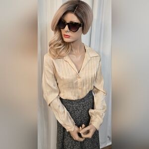 White Stag Cream Button Up Blouse with Subtle Sheen. NEW WITH TAGS.